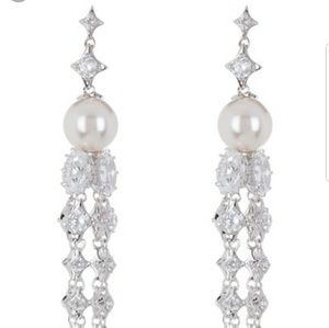 NADRI Boho Bride 9mm Pearl Crystal Tassel Earrings